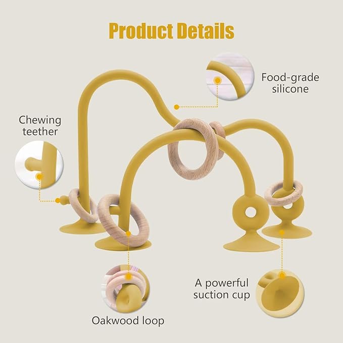 High Chair Toys with Suction Cups For Infant Toddlers Silicone 0-6 M+ 6 to 12 Months(Brownish