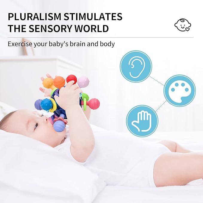 Baby Sensory Teething Toy for Babies, Montessori Teethers Toys for Babies 0-6-12 Months
