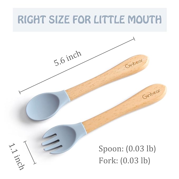 Ginbear Silicone Baby Spoon and Fork Self-feeding, Baby Flatware Sets for Girl, Toddler Feeding Utensils for Child 6 Months+ (Mauve/Pink)