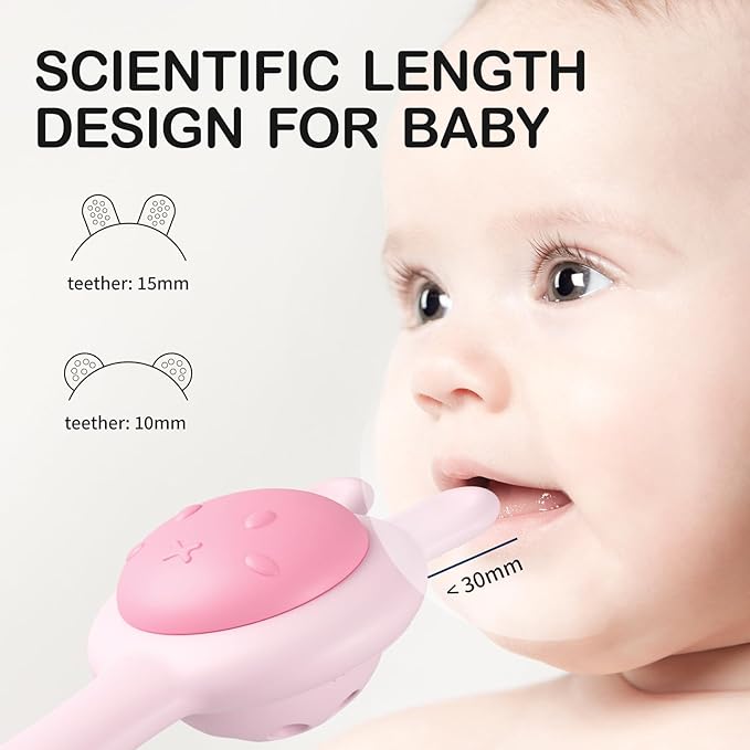 Textured Silicone Teething Toys for Baby, 2 in 1 Rattle and Teether Toy 0+ Months