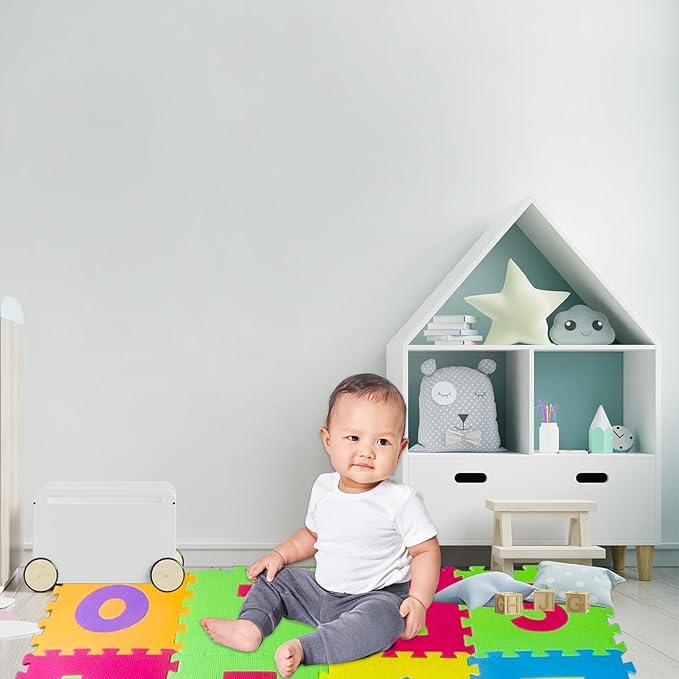 Soft EVA Foam Playmat for Babies, Toddlers Interlocking Extra Thick 0.4'' Padded Floor Mat for Crawling 16 Tiles 48''x48'' Connected
