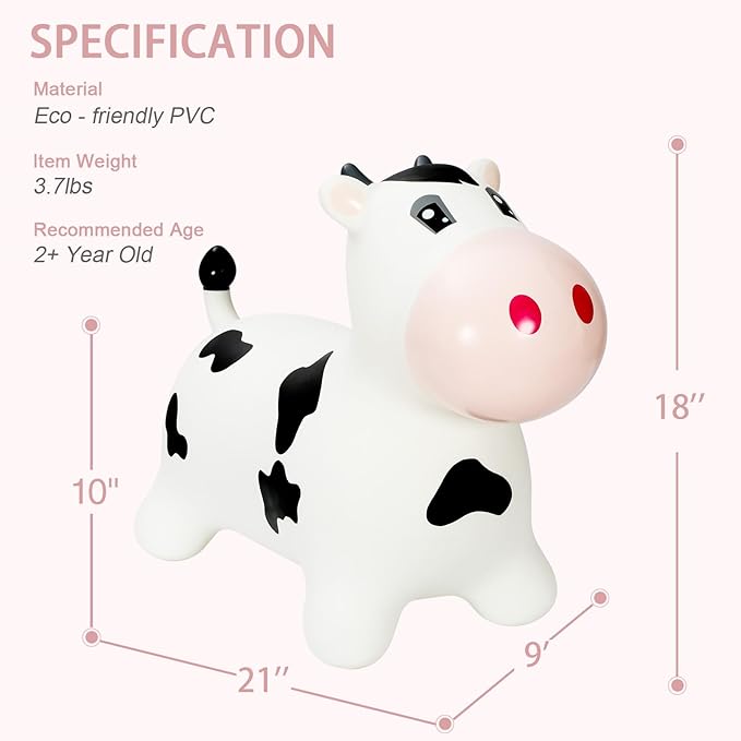 INPANY Bouncy Cow farm Animal Hopping Toys for 2 Year Old Girl gifts, Ride on Toddler Bull Hopper 3 4