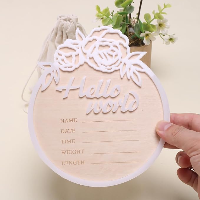 Ylsteed Baby Announcement Signs Baby Milestone Cards Wooden Newborn Photography 6 Inch-White