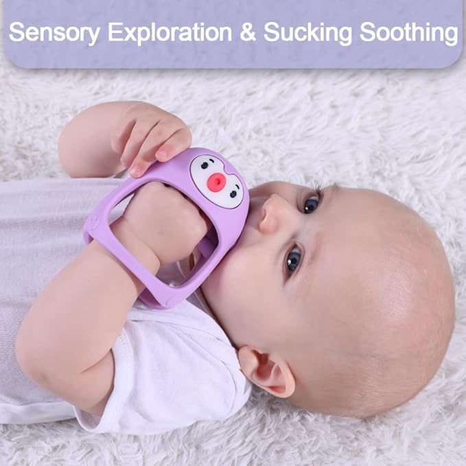 Smily Mia Smily Mia Penguin Teethers, Silicone TeethingToys for Babies 0-6Months 3-6Months, Hand