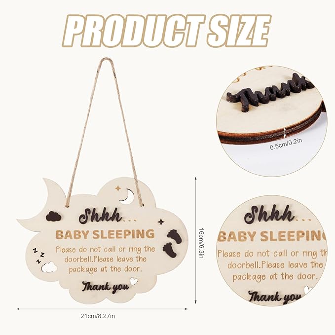 Baby Sleeping Door Sign, 8.27x6.3in Wooden Baby Sleeping Hanging Sign