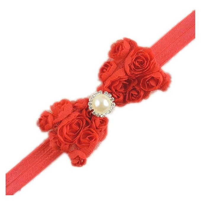 Baby Girls Headbands Lace Rose Bows Pearl Elastic Hair Band with15 colors