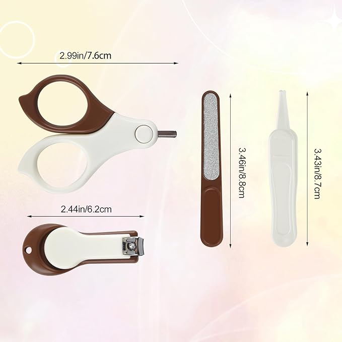 Baby Nail Kit, Baby Manicure Kit and Pedicure Kit with Cute Bear Shape Case, 4-in-1 Kit with Baby Nail Clipper, Scissor, Nail File & Tweezer for Newborn, Infant, Toddler, Mothers Day Gifts(Brown)