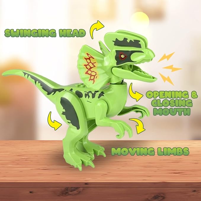 ArtCreativity Roaring Dilophosaurus Dinosaur Toy for Kids, Build Your Own Dinosaur Block Figure, Features Sounds and Includes Assembly Instructions, Dinosaur Birthday Party Supplies for Kids