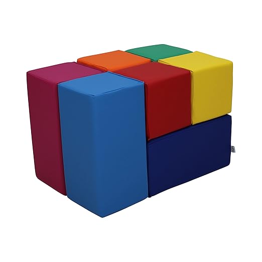 FDP SoftScape Stack-and-Play Building Block Set, Soft Foam Indoor Playset for Toddlers and Kids; Playtime Early Learning at Home (7-Piece) - 14116-110