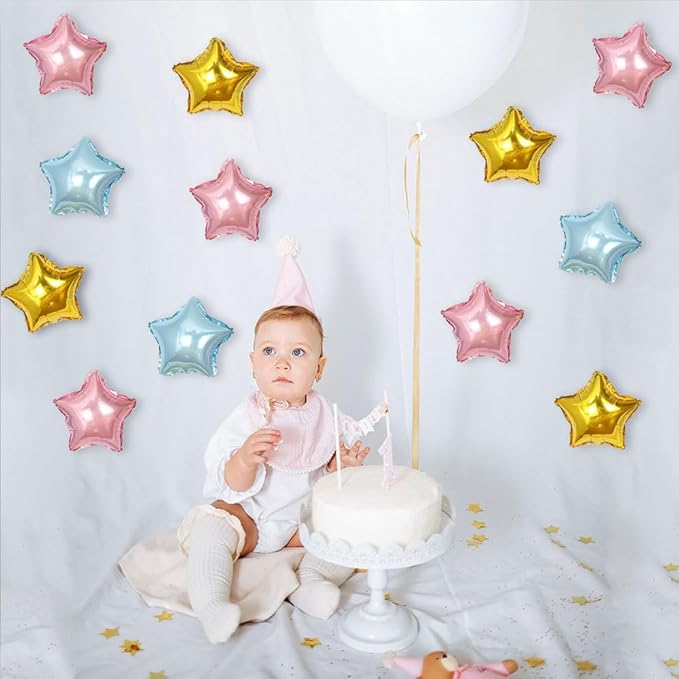 10 Inch Foil Star Balloons Gold Pink Blue, 45 Pcs