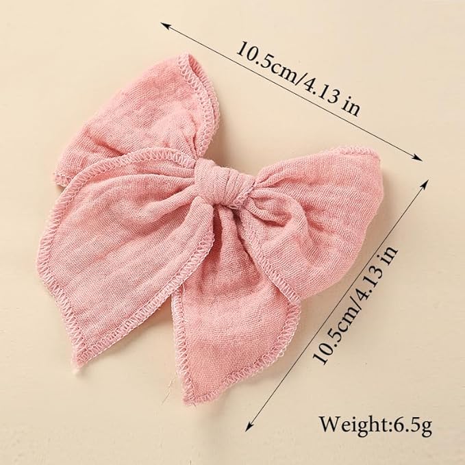 Cotton Muslin 4.5Inch Hair Bow Clips 8Pcs Set, Big Bow Alligator clips