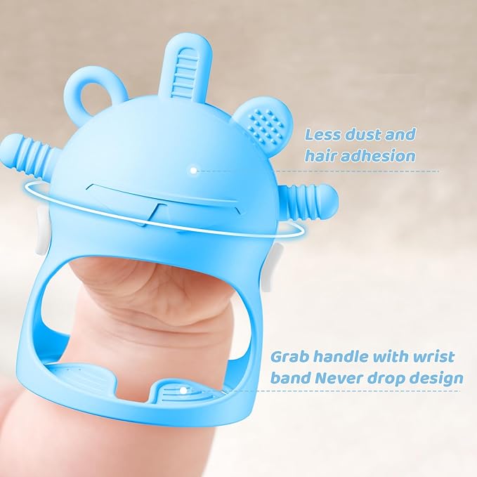 NCVI Baby Silicone Teether Hand Grip for 0-6 Months, Never Drop Baby Sucking Teething Relief Hand Held