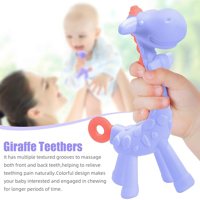 SHARE&CARE BPA Free Silicone Giraffe Baby Teether Toy with Storage Case, for 3 Months Above Infant Sore Gums Pain Relief and Baby Shower