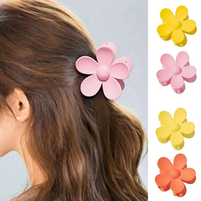 Light Yellow Hair Claw Clips Flower Shaped Plastic Jaw Clips