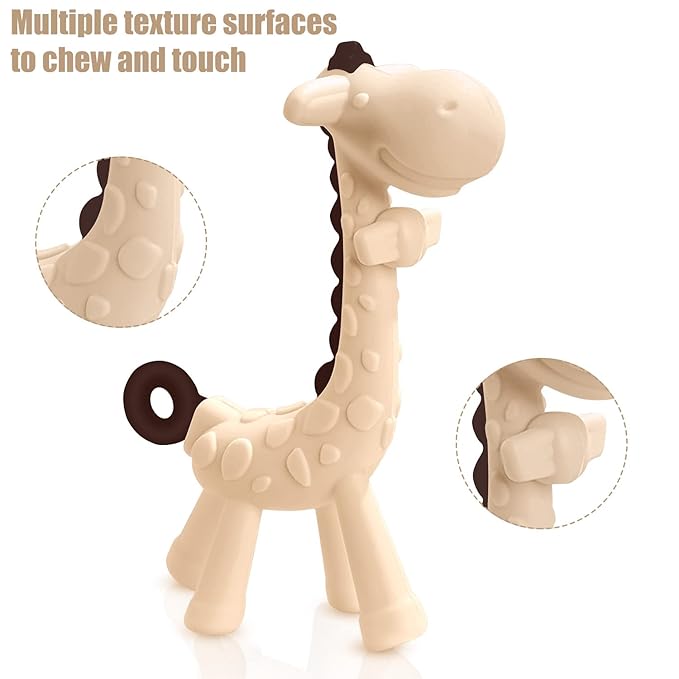 SHARE&CARE BPA Free Silicone Giraffe Baby Teether Toy with Storage Case, for 3 Months Above Infant Sore Gums Pain Relief and Baby Shower