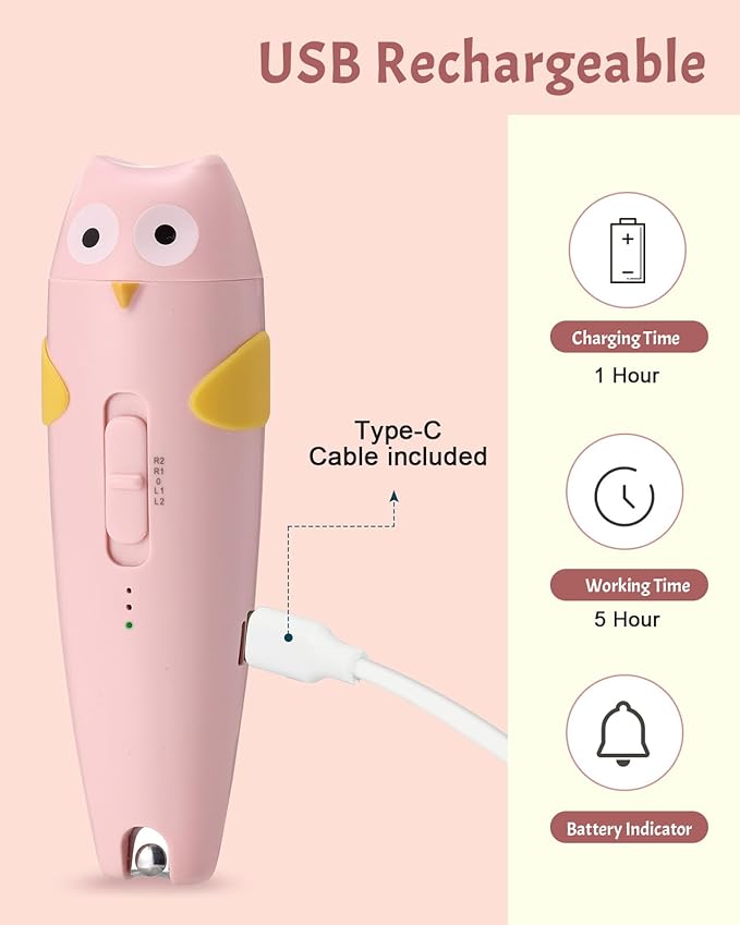 Lictin 2 in 1 Baby Nail Trimmer Electric, Safe Baby Nail File Kit Rechargeable, Baby Nail Clippers with Auto Light for Newborn, Infant, Toddler, Kids, 10 Replacement Grinding Heads, Trim and Polish