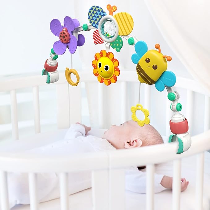 Adjustable Baby Stroller Arch Toys - Car Seat Toys Play Arch Crib Bassinet Toy Activity Arch with Fascinating Toy for Stimulating Baby's Senses Developing Motor Skills Infants Toddlers Gifts