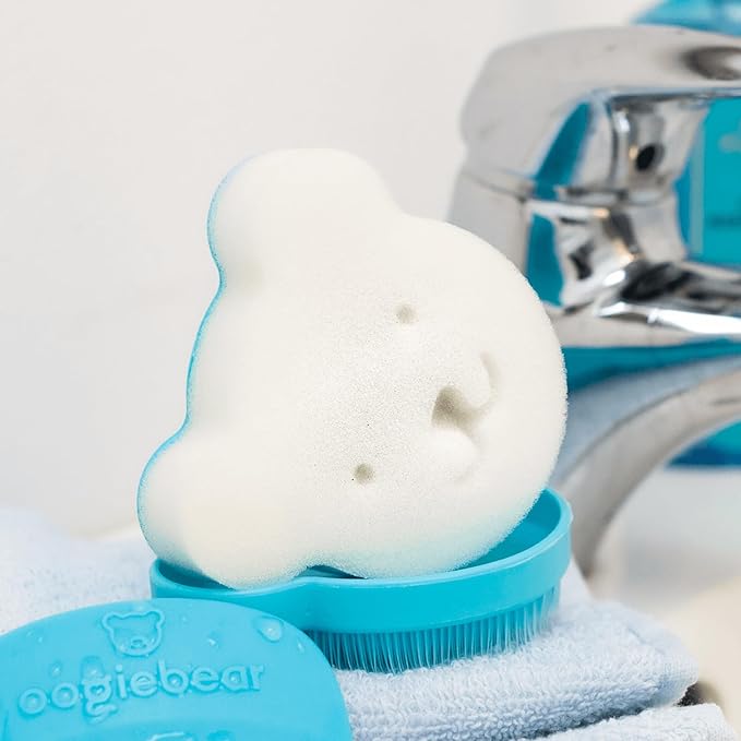 oogiebear Cradle Cap Brush Kit for Babies – Gentle and Safe Scalp Massage Care with Sponge, Brush, and Comb for Newborns and Babies
