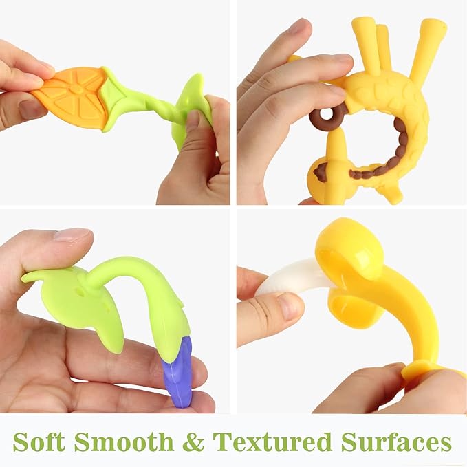 Chuya Teething Toys (4 Pack) Teething Toy for Baby, Teethers with Banana Baby Toothbrush Teeth Brushing 3-6 Months