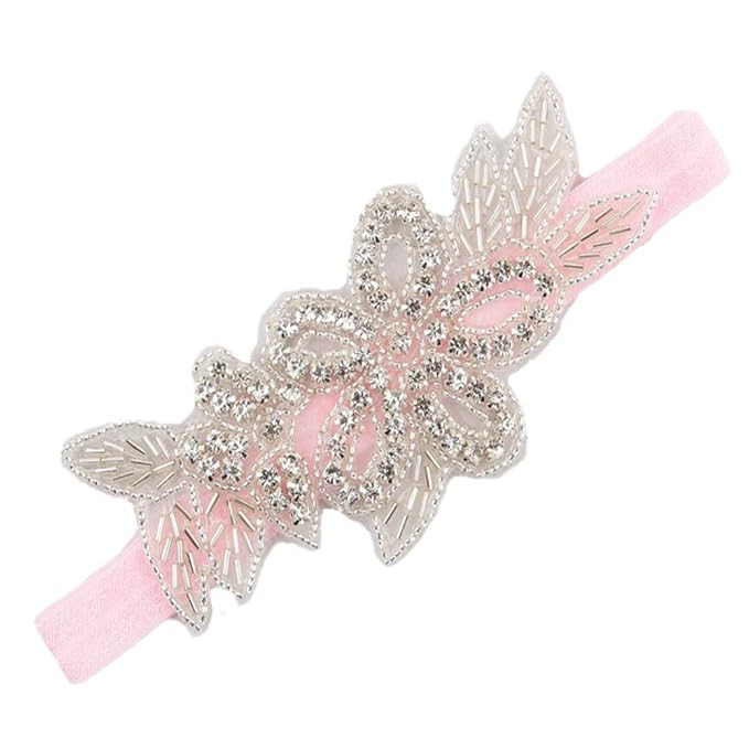 Nishine Girls White Rhinestone Flower Headband Pack Baby Christening Baptism