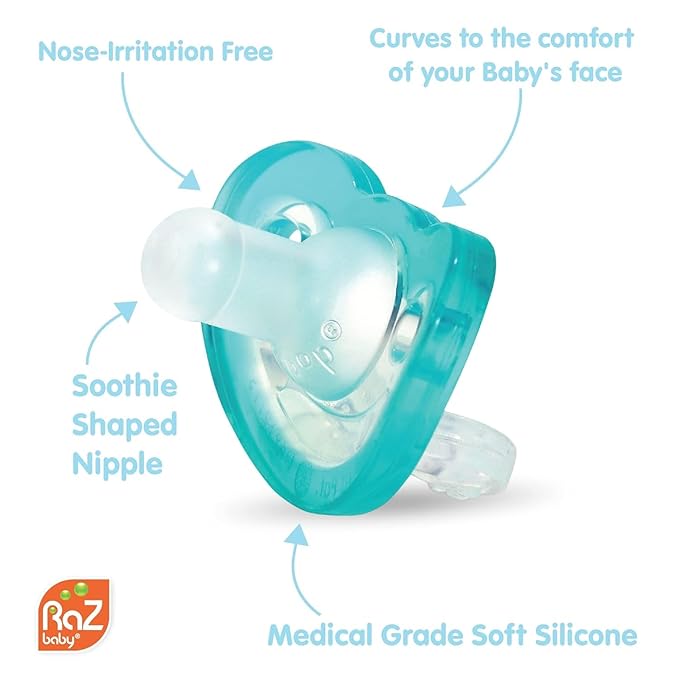RaZbaby JollyPop Pacifier, Holder w/Detachable Baby Pacifier 0M+, 100%