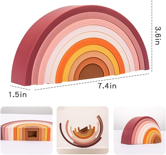 Rainbow Stacking Toy 10 Layer Arch Shape Silicone Nesting Puzzle 3 Year