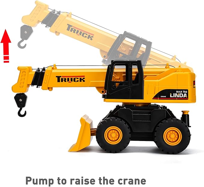 haomsj 2-in-1 Toy Crane Bulldozers Construction Set Trucks for Boys 3-5, Excavator 3 4 5 6