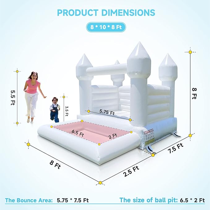 White Bounce House with Ball Pool 10x8x8FT Commercial Grade ASTM 100% PVC 10x8x8FT)