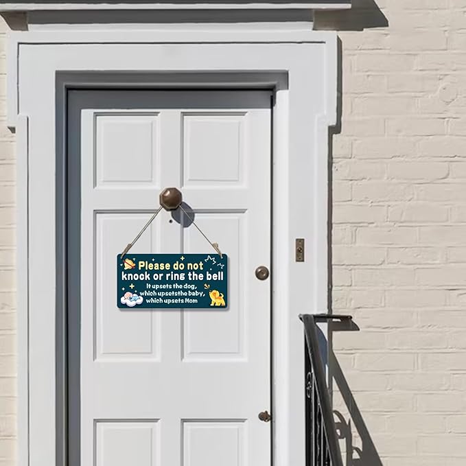 Fun-plus Baby Sleeping Sign for Front Door, Do Not Knock or Ring the Bell - 10?│x5??PVC Plastic Hanging Sign