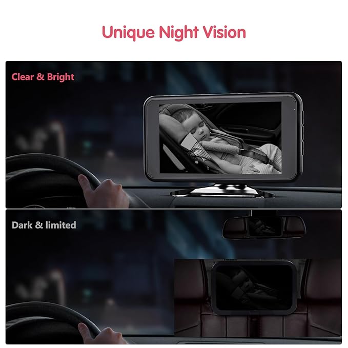 Baby Car Mirror Camera for 2 Kids with IR Night Vision, 3X Zoom Car Camera for Baby 1080P HD Images 360°Rotating Adjustable Car Seat Camera for Baby Rear Facing BV1