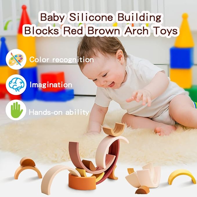 Rainbow Stacking Toy 10 Layer Arch Shape Silicone Nesting Puzzle 3 Year