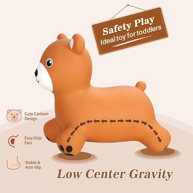 INPANY Bear Bouncy Hopper Toys for 2 Year Old Boy, Toddlers Inflatable Animal Hopping Horse 3 4
