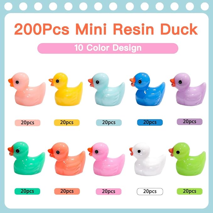 200pcs Tiny Ducks 10 Colors Little Duck Figures Mini Resin