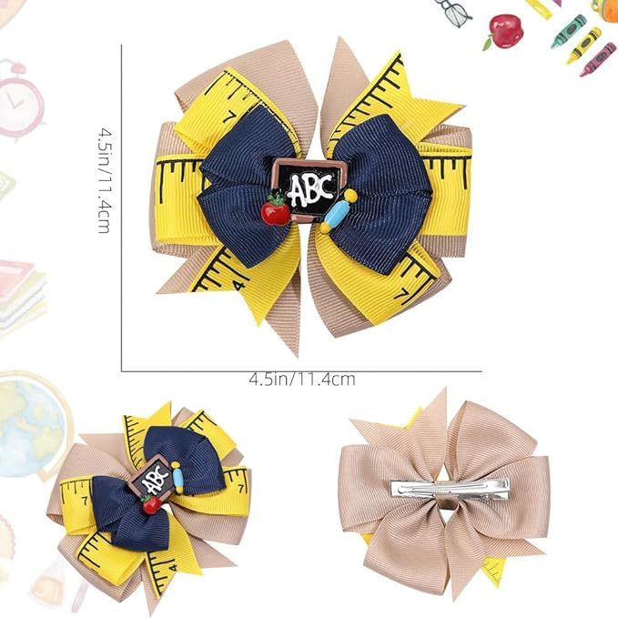 Back to School Bow Hair Clips for Girls, 5PCS 4.5
