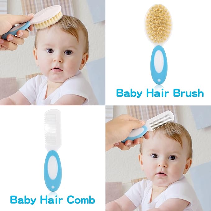 Baby Grooming Kit’╝īInfant Safety Care Setwith Hair Brush Comb Nail (20 PC-Blue