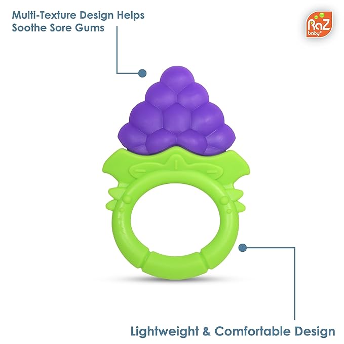 RaZbaby Fruitique Infant & Baby Massager & Teether Toy 3-Pack, Fruit-Shaped Multi-Texture Teethers Soothe Sore Gums 3M+