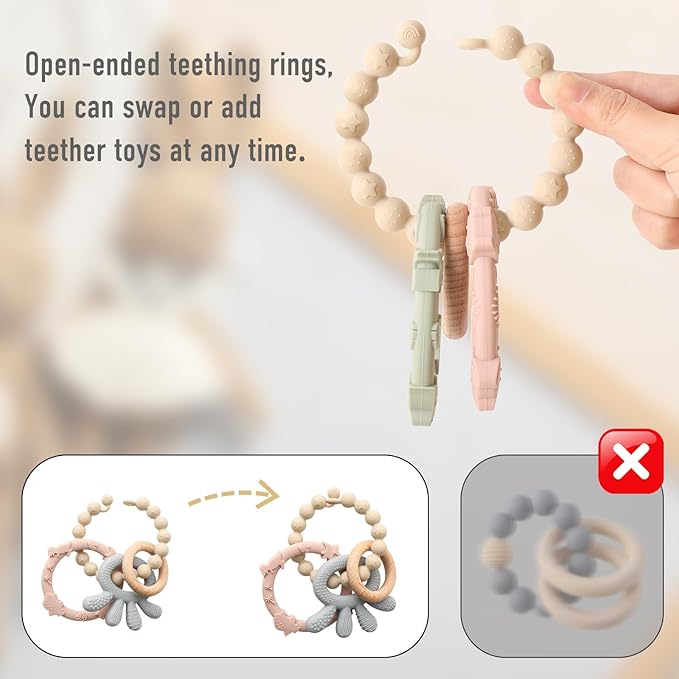 Baby Teether Rings Silicone Teethers for Babies Multi Use Baby 3 Pack-Blush
