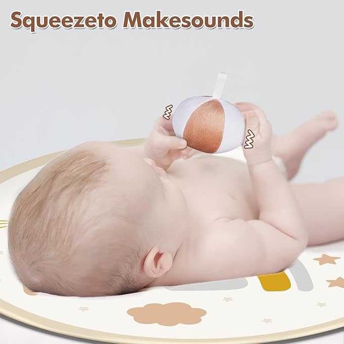 dearlomum Baby Play Gym Mat, Tummy Time Mat with 6 Detachable Toys for Stage-Based Sensory & Motor Skill All Development