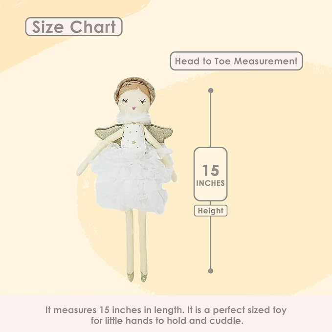 MON AMI Adele Small White Angel Stuffed Doll – 15”, Soft & Cuddly Plush Doll