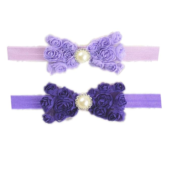 Baby Girls Headbands Lace Rose Bows Pearl Elastic Hair Band with15 colors