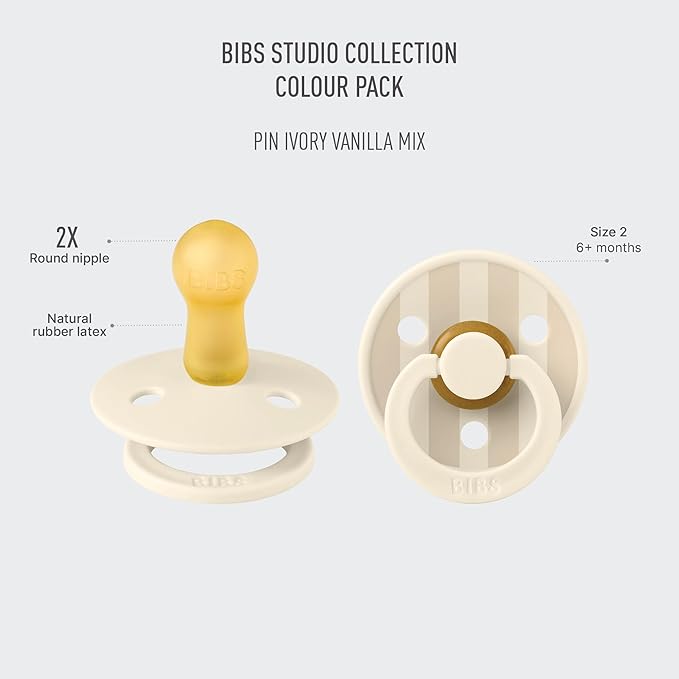 BIBS Pacifiers - Colour Studio 2 Pack | Round Nipple Baby Pacifier 6+ Months
