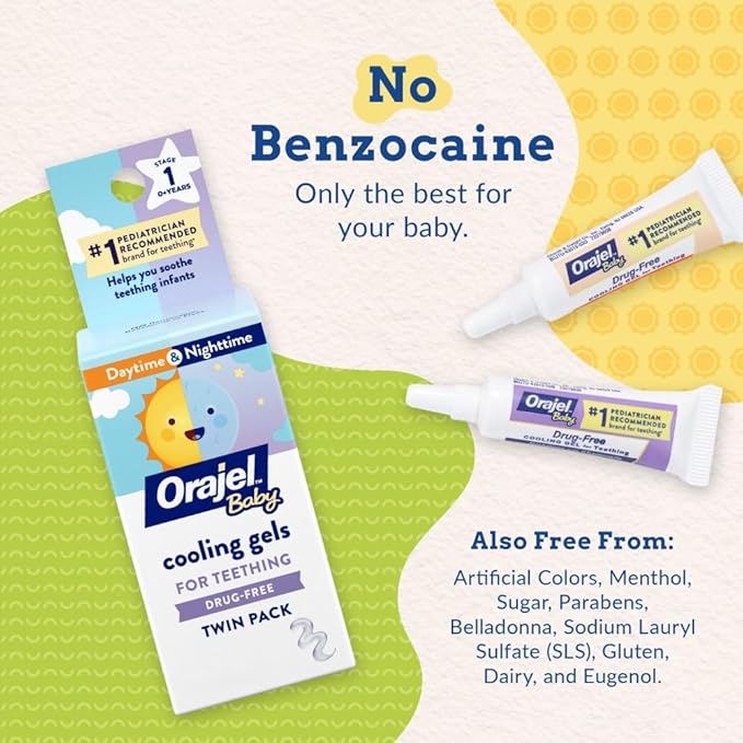 Orajel Baby Daytime & Nighttime Cooling Gels for Teething, Drug - Free #1 Pediatrician 0.18oz Tubes