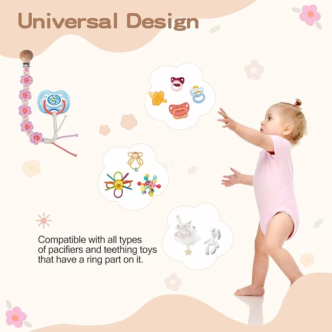 Pacifier Clips Baby Girls Floral Daisy Binky Clips Pacifier Holder