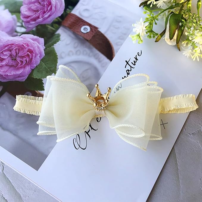 Cute Baby Girl Headband with Lace Bow and Crown Elastic