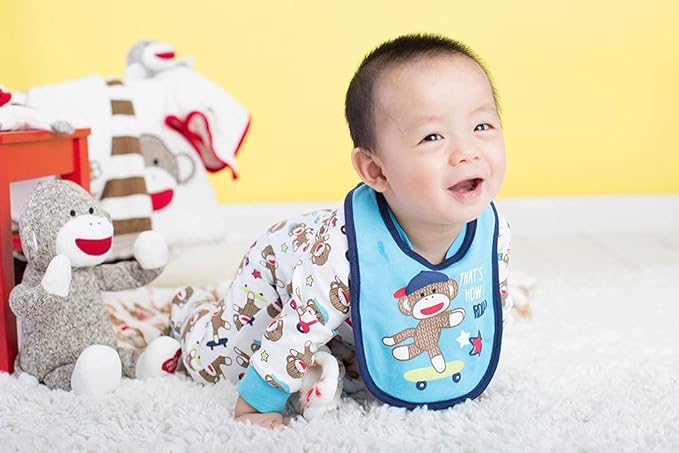 Baby Starters Plush 14 inch Snuggle Buddy with Embroidery and Satin, Sock Monkey Blanket and Toy