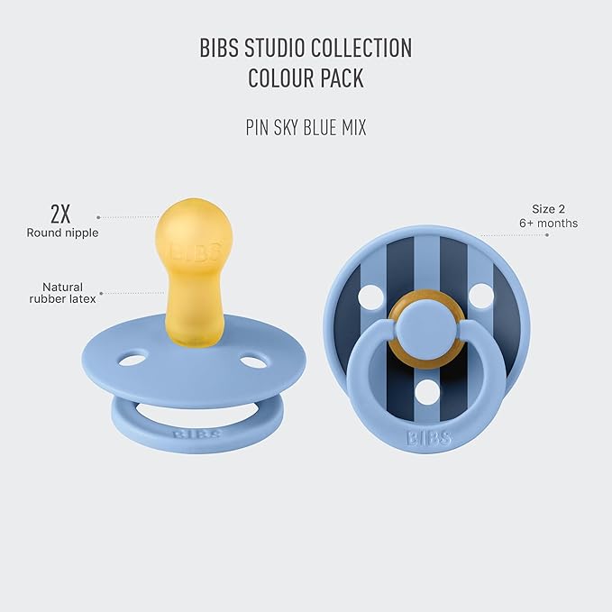 BIBS Pacifiers - Colour Studio 2 Pack | Round Nipple Baby Pacifier 6+ Months