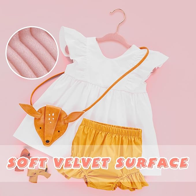 ManGotree Baby Velvet Hangers with 360° Swivel Rose Gold Hook, 10.95" Non-Slip Toddler Hangers, Ultra Thin Space Saving Infant Hangers for Kids Clothes, 15 Pack (Light Pink)