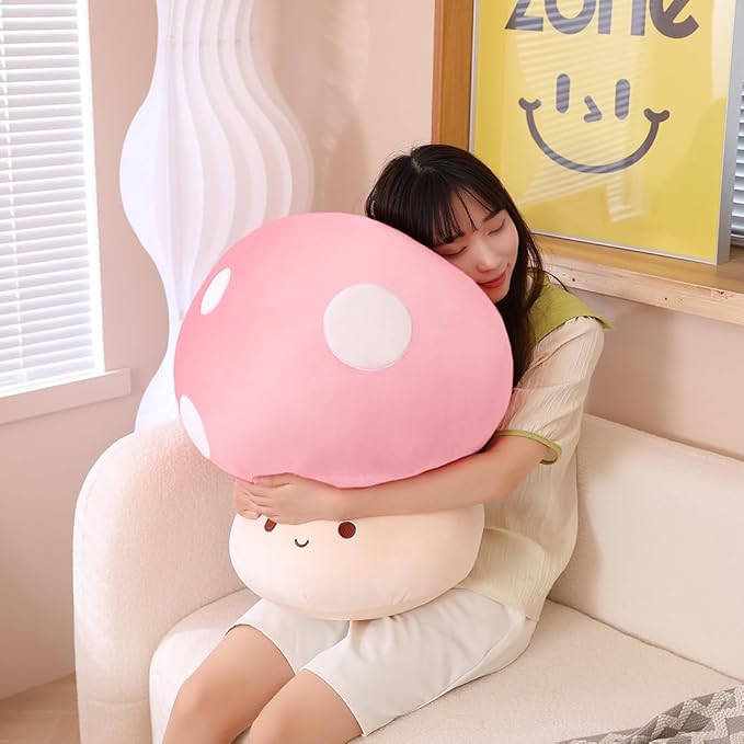 Kawaii Plush Mushroom Toy Pillow, Cute Plushies Mushroom Doll Gift for Kids(Pink 60cm/23.6in)