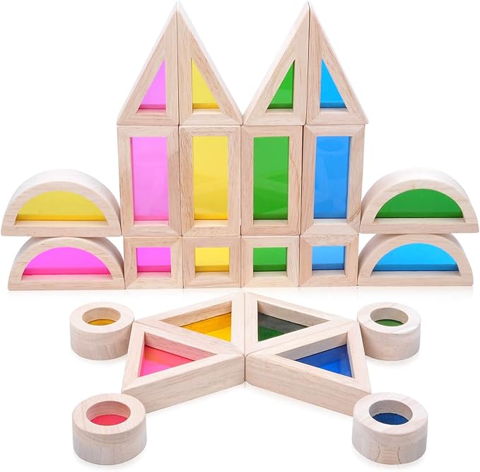 Wooden Building Blocks Set 24pcs, Wooden Blocks for Toddlers