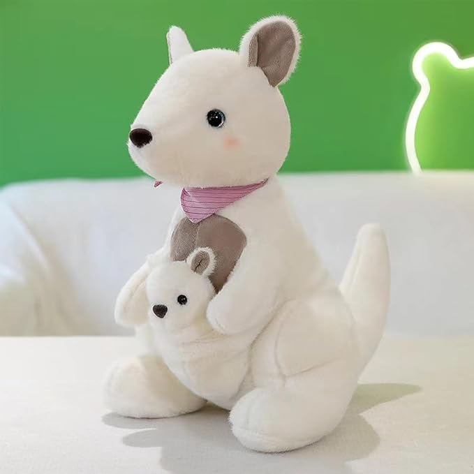 Kangaroo Stuffed Animal Plush Doll - Mother Kangaroo with Removable Child Kangaroo Plushies, Adorable Plushie for Ages 3 and Up (White,10.23 inch)